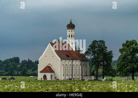 Barocca di San Coloman chiesa vicino a Schwangau, Algovia, Baviera, Germania Foto Stock