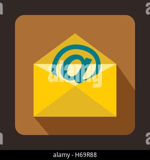 Busta gialla con segno di posta elettronica, l'icona di stile di Piana Illustrazione Vettoriale