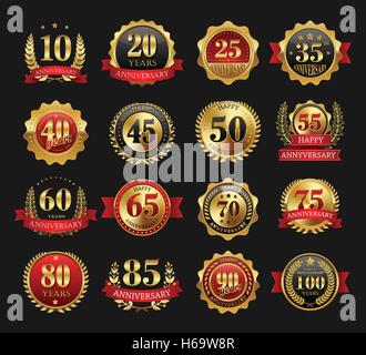 Anniversario golden set di segni Illustrazione Vettoriale