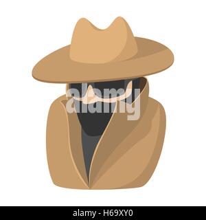 Man in Black occhiali da sole e cappello marrone icona cartoon Illustrazione Vettoriale