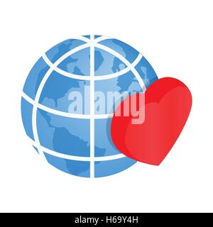 Cuore del mondo 3d'icona isometrica Illustrazione Vettoriale