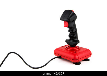 Overwhite ritratto di un joystick vintage con cavo Foto Stock