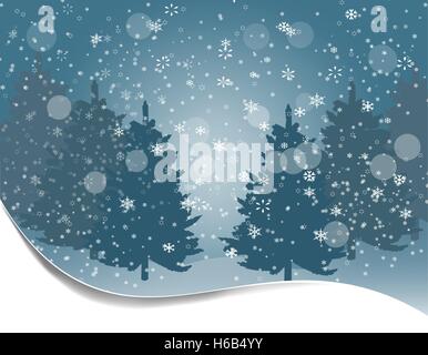 Holiday card. Sagome di pelliccia-alberi su uno sfondo di neve. Paesaggio invernale. illustrazione Illustrazione Vettoriale