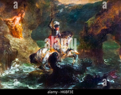 'St Giorgio che combatte il drago (Saint George Combattant le Dragon) noto anche come 'Perseo offrendo Andromeda' di Eugène Delacroix, olio su tela, 1847 Foto Stock
