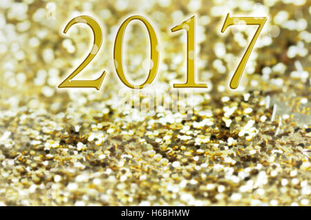2017 scritto su golden e luminoso luccica sullo sfondo Foto Stock