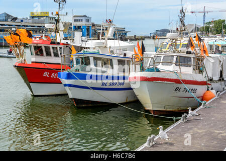 Barche da pesca nel porto di Boulogne sur Mer, cote opale, Francia Foto Stock