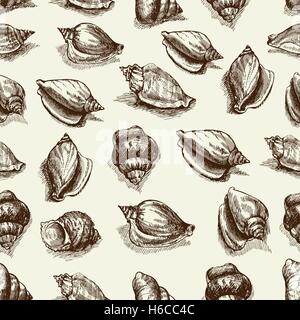 Seamless pattern fatta di disegnati a mano di conchiglie Illustrazione Vettoriale