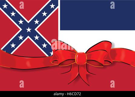 Bandiera degli STATI UNITI D'AMERICA stato Mississippi con nastro rosso Illustrazione Vettoriale