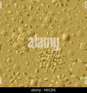 Modello senza giunture di fiocchi di neve. Golden su sfondo scuro. EPS 8. Illustrazione Vettoriale