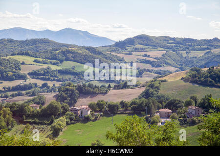 Colline marchigiane da Urbino la parete in un giorno di estate Foto Stock