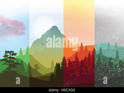 Four Seasons banner con Abstract la foresta e la Montagna - Illustrazione Vettoriale Illustrazione Vettoriale