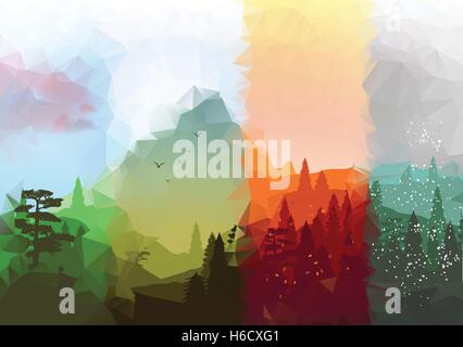Four Seasons banner con Abstract la foresta e la Montagna - Illustrazione Vettoriale Illustrazione Vettoriale