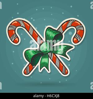Carta tagliata Candy Canes Natale elemento di decorazione vacanze invernali simbolo. Illustrazione Vettoriale. Illustrazione Vettoriale