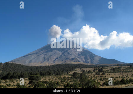 Attivo vulcano Popocatepetl, anche chiamato El Popo, foto scattata dalla montagna Iztaccihuatl nel parco nazionale vicino a Puebla, Messico Foto Stock