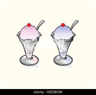 Delizioso gelato Gelato con la ciliegia sulla parte superiore Illustrazione Vettoriale