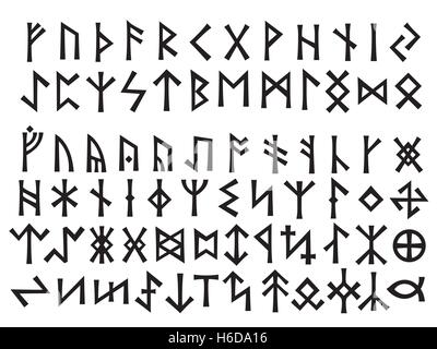Elder Futhark e altre grafie. Runici script utilizzato in tutto il Nord Europa fino al XIII secolo. Illustrazione Vettoriale