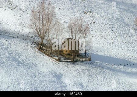 Brasov, Romania. Fiaccalata protetta da una semplice recinzione su una collina, in inverno. Foto Stock