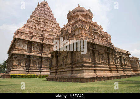 Tenkailasa santuario e il tempio di Brihadisvara, gangaikondacholapuram, Tamil Nadu, India. vista da sud-ovest. Foto Stock