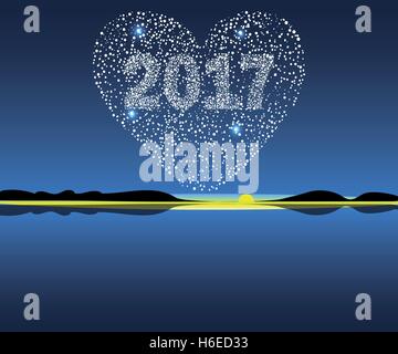 Felice Anno Nuovo 2017 starburst a cuore. Illustrazione Vettoriale