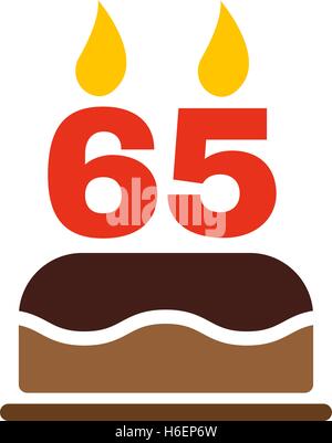 La torta di compleanno con candele sotto forma di numero di icona 65. Simbolo di compleanno. Appartamento illustrazione vettoriale Illustrazione Vettoriale
