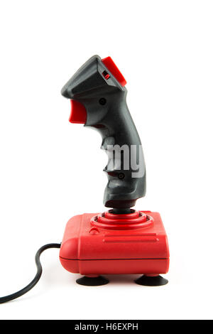 Overwhite ritratto di un joystick vintage con cavo Foto Stock
