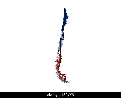 Mappa e Bandiera del Cile su ferro corrugato Foto Stock