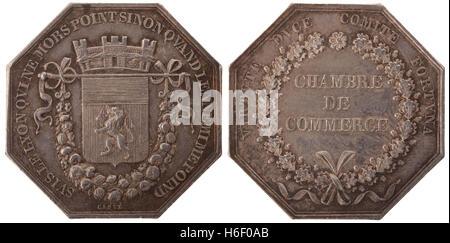 Silvers token, Rodano Alpi. Camera di Commercio di Lione. Francia, Louis-Philippe I (1830-1848), isolata su bianco Foto Stock