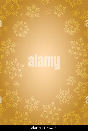 Dimensioni A4 fondo oro con fiocchi di neve invernale confine in formato vettoriale Illustrazione Vettoriale