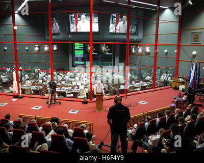 In Guiana Space Center a Kourou, direttore annuncia il successo dell'orbita di un satellite Foto Stock