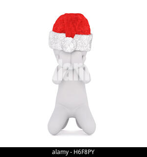 Sconsolato singolo 3D figura in rosso Santa hat sulle sue ginocchia con entrambe le mani sulla faccia su sfondo bianco Foto Stock