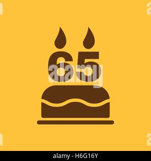 La torta di compleanno con candele sotto forma di numero di icona 65. Simbolo di compleanno. Appartamento illustrazione vettoriale Illustrazione Vettoriale
