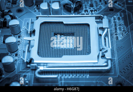 Svuotare socket di processore CPU con i piedini sulla scheda madre Foto Stock