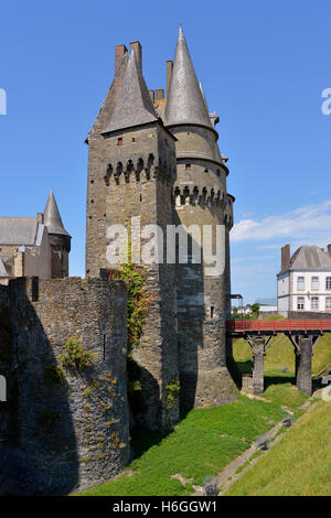 Castello di Vitré, comune in Ille-et-Vilaine dipartimento in Bretagna nel nord-ovest della Francia Foto Stock