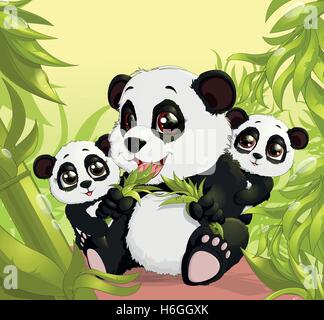 Molto carino Panda mangiare il bambù Illustrazione Vettoriale