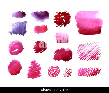 Acquerello fatti a mano Collezione texture di vernice rosa Foto Stock