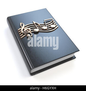 Libro di musica con note musicali e clef isolati su sfondo bianco. 3d illustrazione Foto Stock
