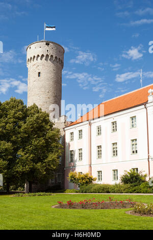 Pikk Hermann Tower, parte del castello di Toompea e il Parlamento estone edificio, Città Vecchia, Tallinn, Estonia Foto Stock