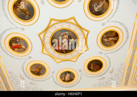 Un soffitto nella camera blu, Arabesque Hall, il Palazzo di Caterina, Carskoe Selo, Pushkin, San Pietroburgo, Russia Foto Stock