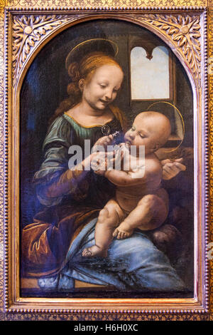 La Madonna e il Bambino di Leonardo Da Vinci, Madonna Benois, Museo Hermitage di San Pietroburgo, Russia Foto Stock