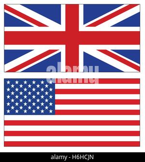Set di Regno Unito e Stati Uniti d'America bandiere illustrazione su sfondo bianco. Inglesi e americani bandiere. Illustrazione Vettoriale Illustrazione Vettoriale