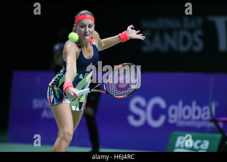 Singapore indoor stadium, Singapore. 29 ottobre, 2016. BNP Paribas WTA finals Women Tennis Association .giocatori francesi Caroline Garcia e Kristina Mladenovic in azione durante la loro doppia semi finale contro il giocatore americano Mattek-Sands Bethanie e lettore Ceca Lucie SAFAROVA Credito: Yan Lerval/Alamy Live News Foto Stock