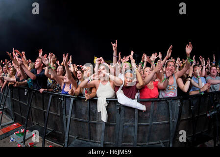 BENICASSIM, Spagna - 18 luglio: la folla in un concerto presso la FIB Festival il 18 luglio 2015 a Benicassim, Spagna. Foto Stock