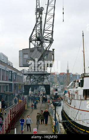 Una delle conserve di gru di vapore al di fuori della M museo capannone a Bristol Harbourside, REGNO UNITO Foto Stock