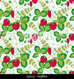 Modello senza soluzione di continuità con le fragole. Perfetto per gli sfondi, riempimenti, sfondi per pagine web, texture di superficie, tessile. Illustrazione Vettoriale