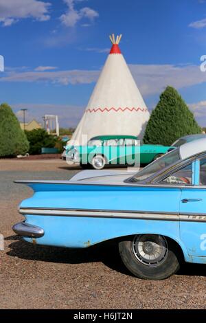 Hotel Wigwam sul percorso 66. Nel mese di ottobre 2014 in Holbrook, Arizona, Stati Uniti Foto Stock