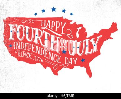 Felice Quarta di luglio. Giorno di Indipendenza degli Stati Uniti, il 4 di luglio. Buon compleanno America. Mano-scritte biglietto di auguri o Illustrazione Vettoriale