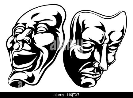 Illustrazione del teatro della commedia e della tragedia maschere Foto Stock