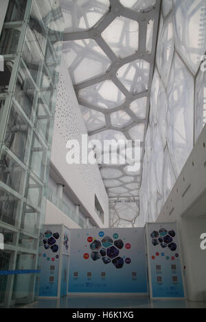 Interno del Beijing National Aquatics Centre, costruito per le Olimpiadi di Pechino da parte di un consorzio di architetti e costruttori. Foto Stock