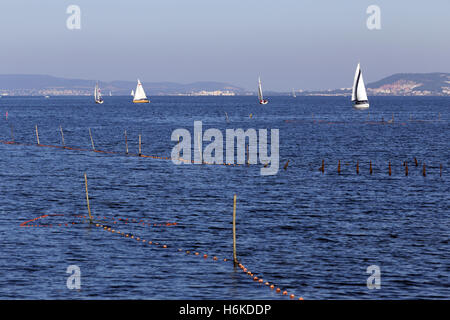 Marseillan, Occitanie, francia : 30 Ottobre 2016. Le attività dell'acqua su una bella domenica di autunno in Marseillan vicino al faro Onglous sull'Etang de Thau e l'inizio del Canal du Midi. Credito: Digitalman/Alamy Live News Foto Stock