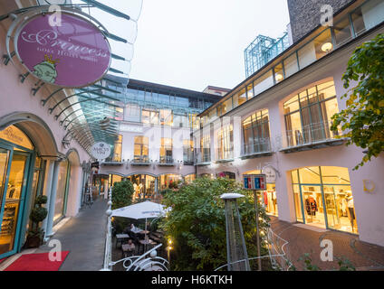 Cortile Rosenhofe a Hackescher Hof storico e al dettaglio zona residenziale nella zona di Hackescher Mart di Mitte Berlino Germania Foto Stock